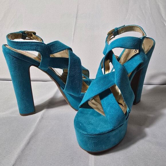 Mossimo Petene Turquoise Platform Chunky Heel Sandals Size 6.5 - Picture 7 of 8